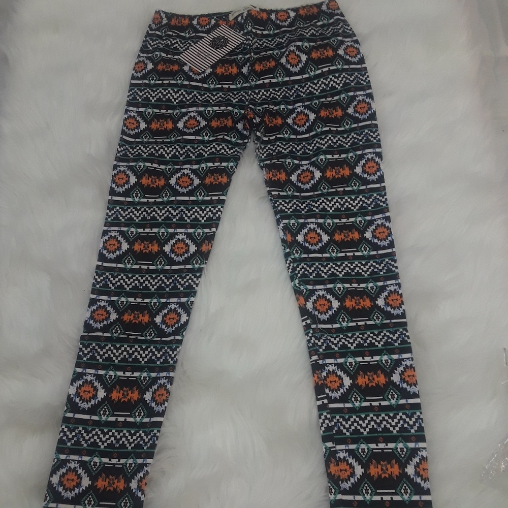 Aztec Black Mint Orange Pattern print Leggings - Picture 6 of 7
